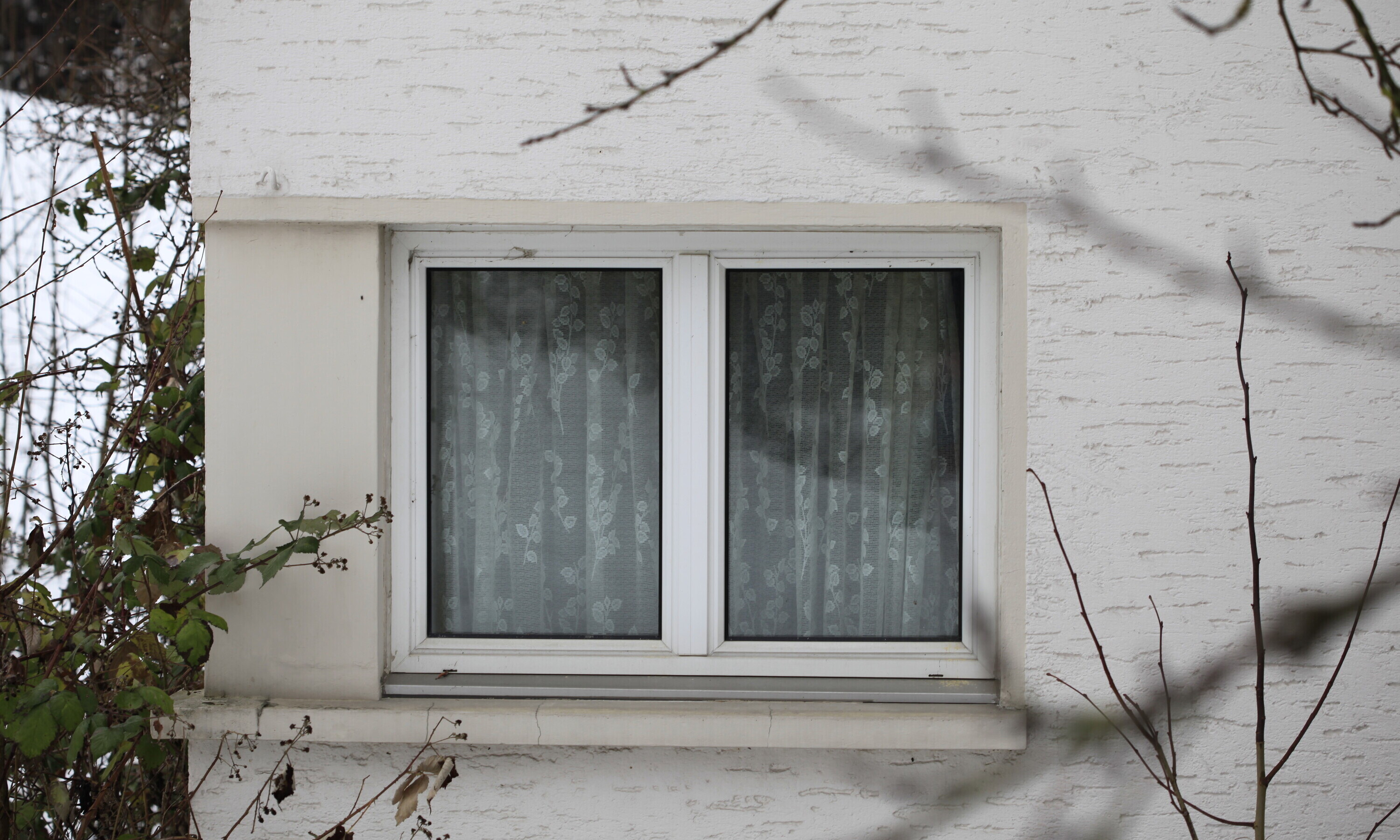 Die Fassade eines Gebäudes ist in Nahaufnahme zu sehen, der Fokus liegt auf einem Fenster.
