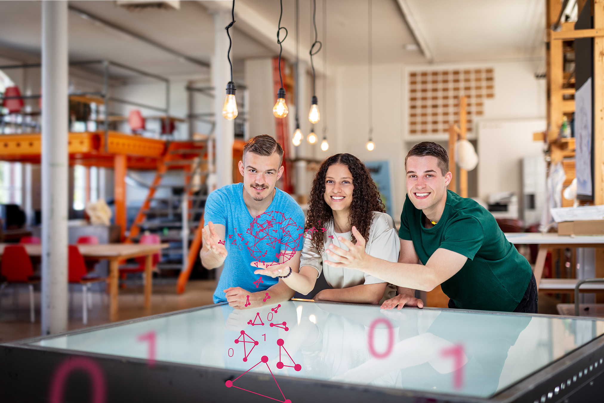 Junge Leute halten virtuelle Zahelnkombination