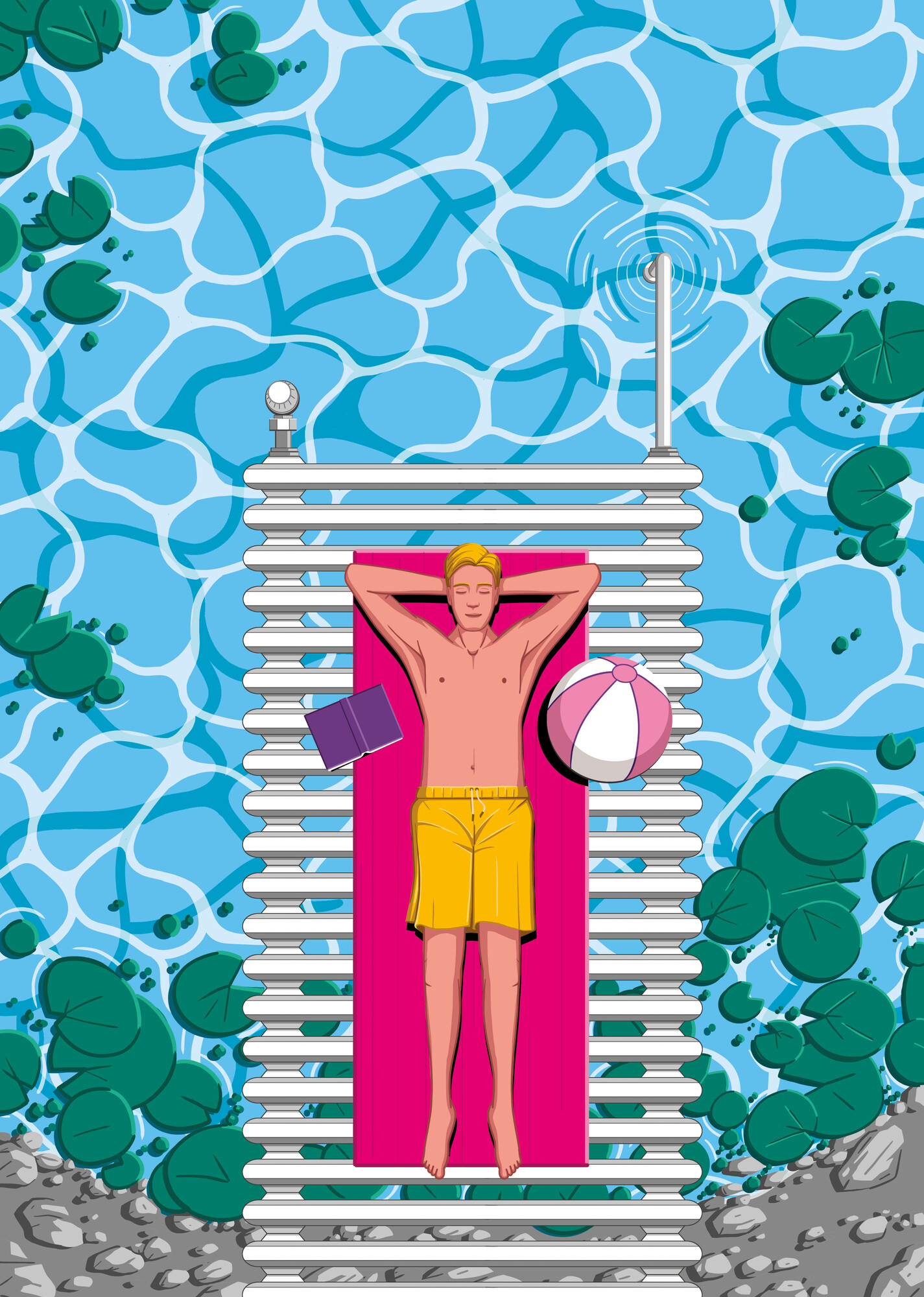 Grafik eines Mannes der auf einem "Heiz-Floos" liegt